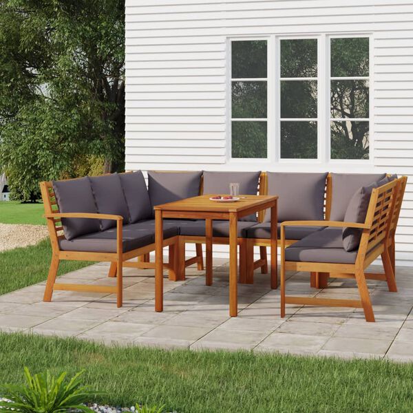 vidaXL Juego comedor jardín y cojines 7 piezas madera maciza acacia