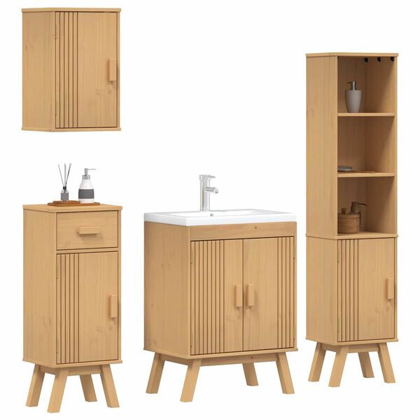 vidaXL Juego de muebles de ba&ntilde;o 4 pcs Marr&oacute;n Madera maciza de Pino