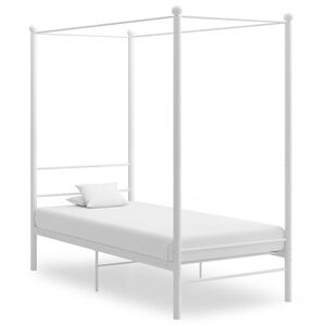 vidaXL Estructura de cama con dosel sin colch&oacute;n metal blanco 90x200 cm