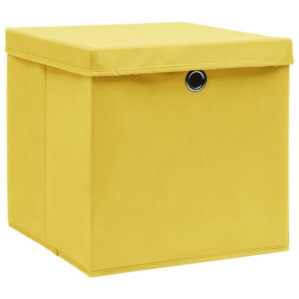 vidaXL Cajas de almacenaje con tapas 4 uds tela amarillo 32x32x32 cm