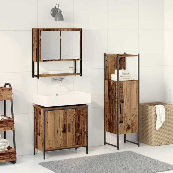 vidaXL Juego de muebles de ba&ntilde;o 3 pcs Marr&oacute;n Madera contrachapada