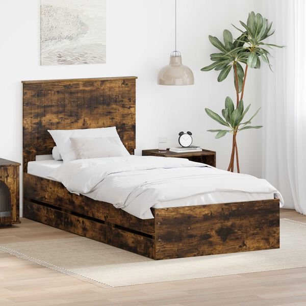 vidaXL Estructura de cama Roble ahumado 90 x 190 cm Madera Ingenieril