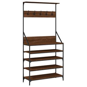 vidaXL Perchero con zapatero roble marr&oacute;n 90x34x184 cm