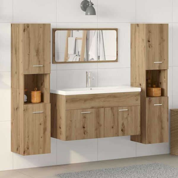 vidaXL Juego de muebles ba&ntilde;o 4 piezas madera ingenier&iacute;a roble artisan
