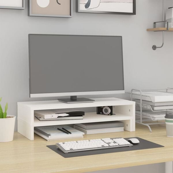 vidaXL Soporte de monitor madera maciza pino blanco (52-101)x22x14 cm