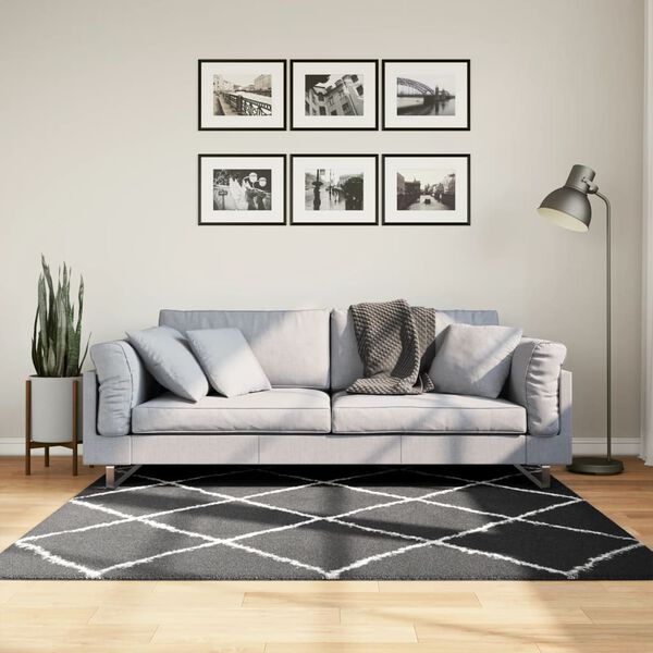vidaXL Alfombra de pelo largo moderna PAMPLONA negro y crema 160x160cm