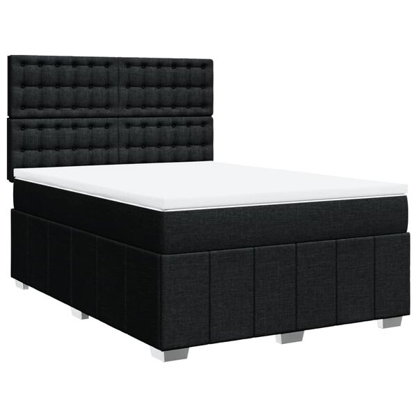 vidaXL Cama box spring con colch&oacute;n tela negro 140x200 cm