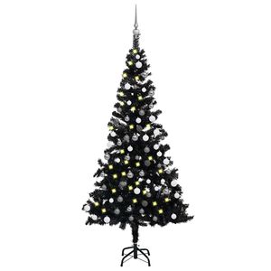 vidaXL &Aacute;rbol de Navidad preiluminado con luces y bolas negro 180 cm