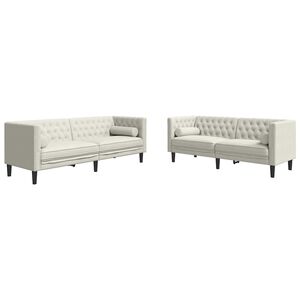 vidaXL Set de sof&aacute;s Chesterfield con cojines 2 piezas terciopelo crema