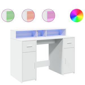 vidaXL Escritorio con luz LED madera ingenier&iacute;a blanco 120x55x91 cm