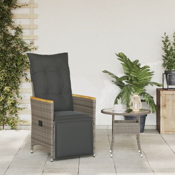 vidaXL Sill&oacute;n reclinable de jard&iacute;n con cojines rat&aacute;n sint&eacute;tico gris