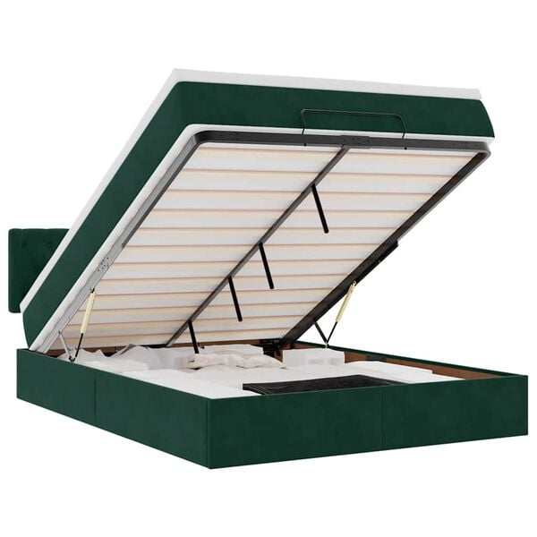 vidaXL Estructura cama otomana colch&oacute;n terciopelo verde oscuro
