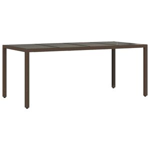 vidaXL Mesa de jard&iacute;n superficie de vidrio rat&aacute;n PE marr&oacute;n 190x90x75cm