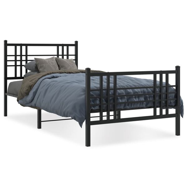 vidaXL Estructura cama sin colch&oacute;n con estribo metal negro 90x200 cm