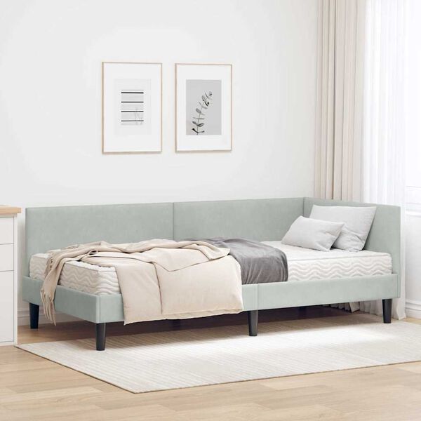 vidaXL Estructura de Cama Esquina con Colch&oacute;n Otro 2 pcs Gris claro