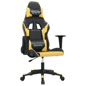 vidaXL Silla gaming cuero sint&eacute;tico negro y dorado