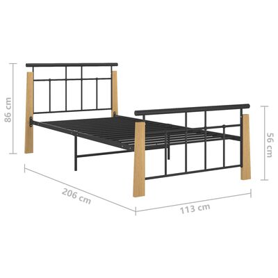 vidaXL Estructura de cama metal y madera maciza de roble 100x200 cm