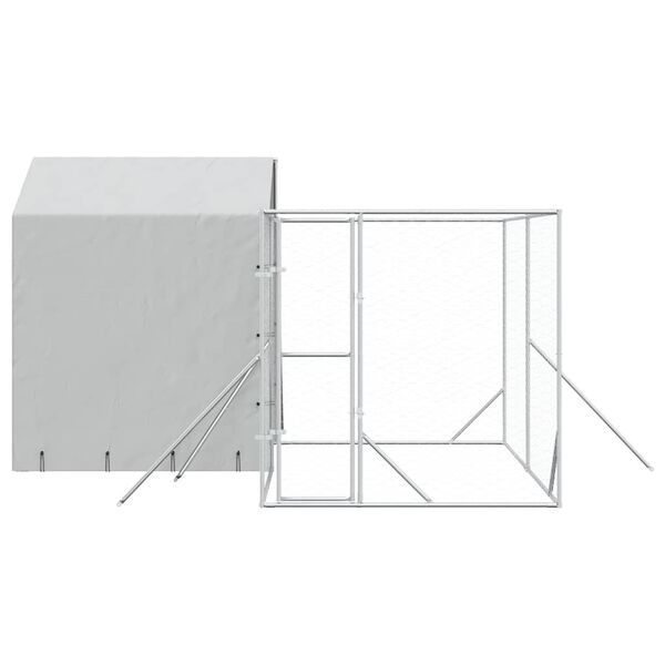 vidaXL Perrera de exterior con techo acero galvanizado plata 4x4x2,5 m