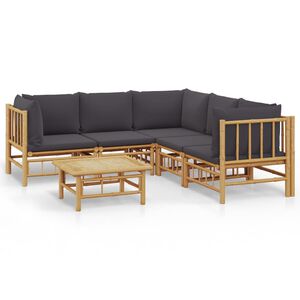 vidaXL Set de muebles de jard&iacute;n 6 piezas bamb&uacute; con cojines gris oscuro