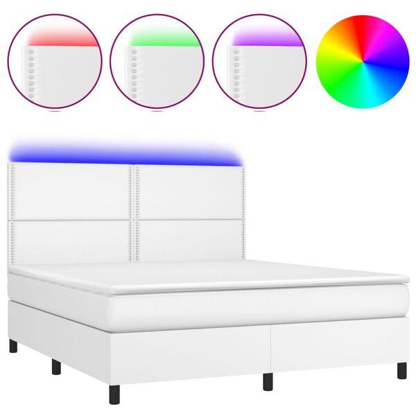 vidaXL Cama box spring colch&oacute;n y LED cuero sint&eacute;tico blanco 180x200 cm
