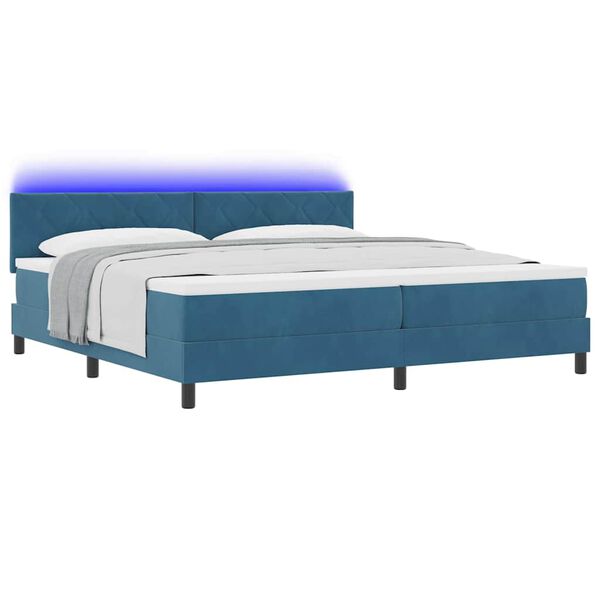 vidaXL Cama Box Spring LED con LED Azul Oscuro 200 x 200 cm Terciopelo