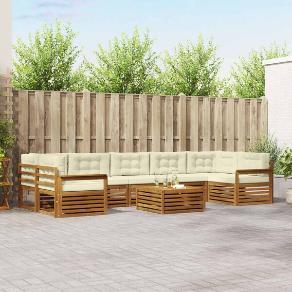 vidaXL Conjunto de sof&aacute;s de exterior con coj&iacute;n 8 pcs Natural y Crema