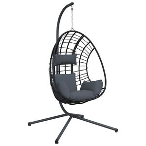 vidaXL Silla colgante huevo con soporte rat&aacute;n y acero antracita