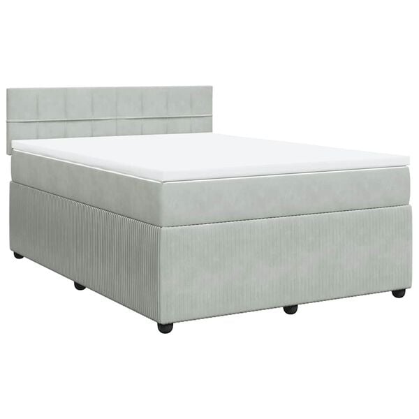 vidaXL Cama box spring con colch&oacute;n terciopelo gris claro 140x200 cm