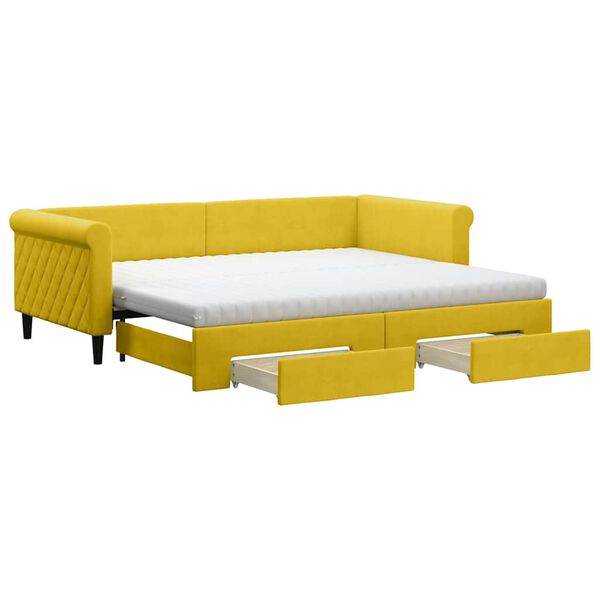 vidaXL Sof&aacute; cama nido con cajones terciopelo amarillo 90x200 cm