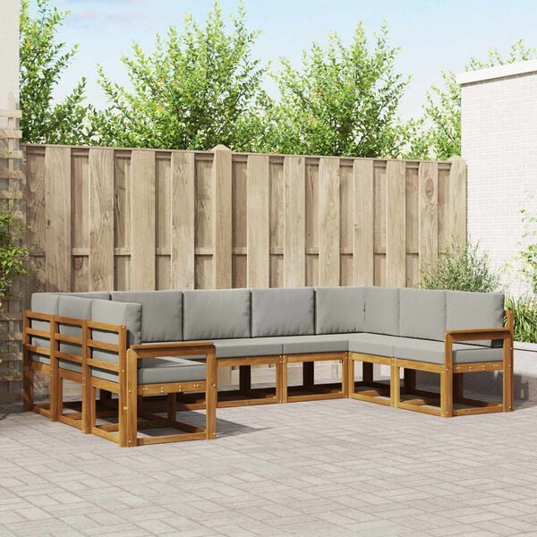 vidaXL Conjunto de sof&aacute;s de exterior 9 pcs Gris Natural y Claro