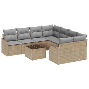 vidaXL Conjunto de sof&aacute; de jard&iacute;n con coj&iacute;n 9 pcs Beige y gris