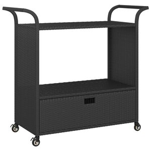 vidaXL Carrito de bar con caj&oacute;n rat&aacute;n sint&eacute;tico negro 100x45x97 cm