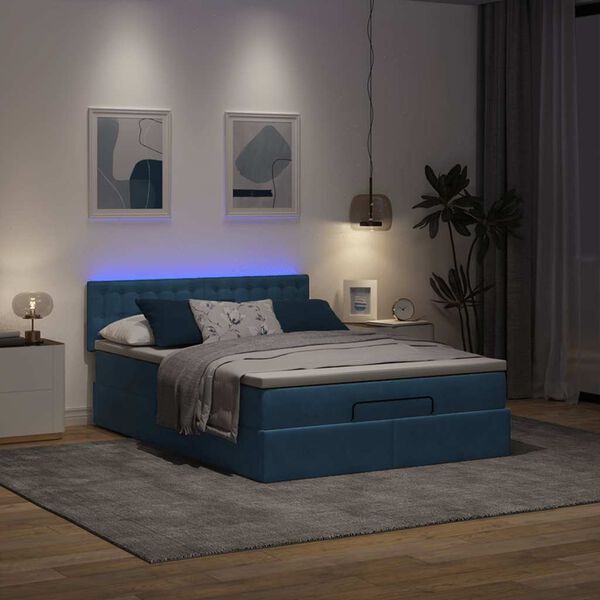 vidaXL Estructura de cama otomana con colch&oacute;n terciopelo azul oscuro