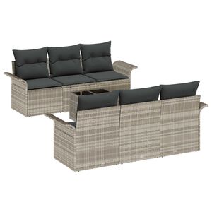 vidaXL Conjunto de sof&aacute; de jard&iacute;n 7 pcs Gris Claro rat&aacute;n sint&eacute;tico