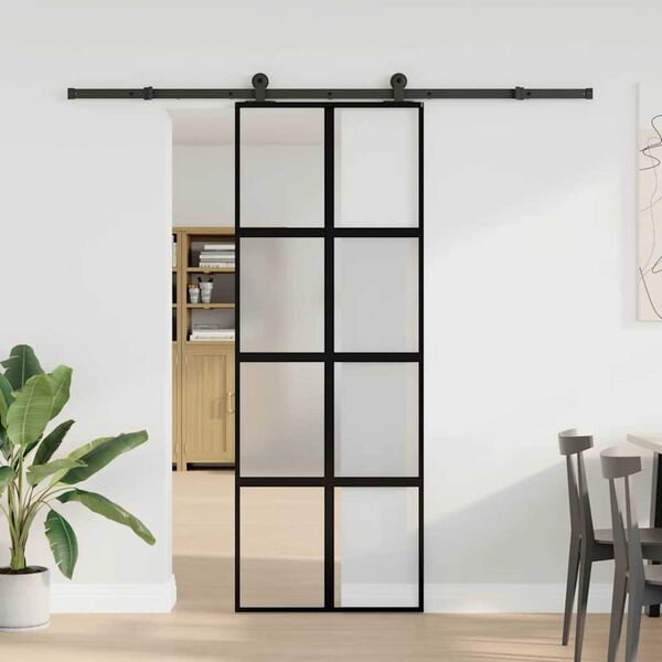 vidaXL Puerta corredera set herrajes vidrio templado aluminio 76x205cm