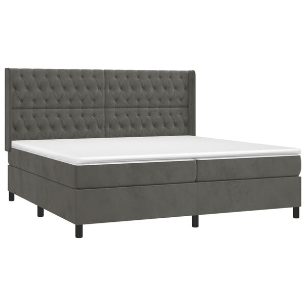 vidaXL Cama box spring colch&oacute;n y LED terciopelo gris oscuro 200x200 cm