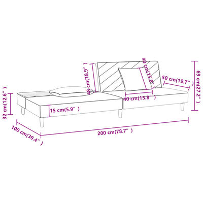 vidaXL Sofá cama de 2 plazas con dos almohadas tela color crema