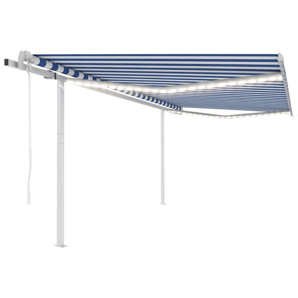 vidaXL Toldo autom&aacute;tico LED sensor de viento azul y blanco 4x3,5 m