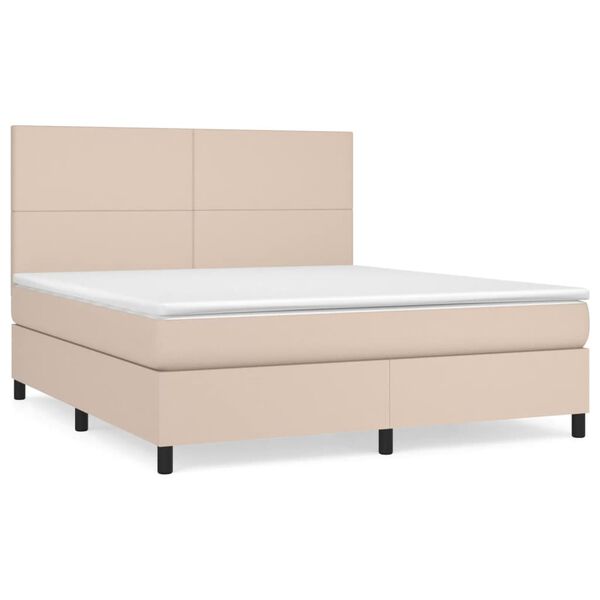 vidaXL Cama box spring con colchón cuero sintético capuchino 180x200cm