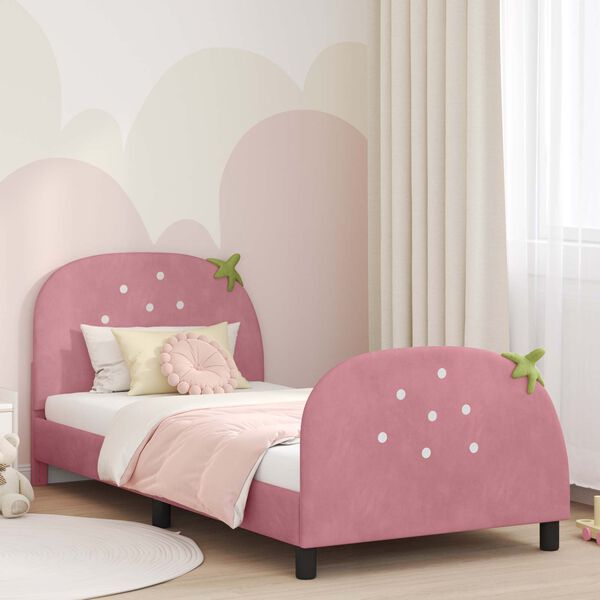 vidaXL Cama para niños con cabecero Rosa 90 x 190 cm Terciopelo