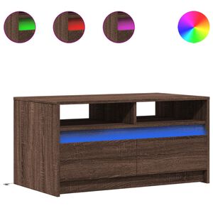 vidaXL Mesa de centro con luces LED madera de ingenier&iacute;a marr&oacute;n roble