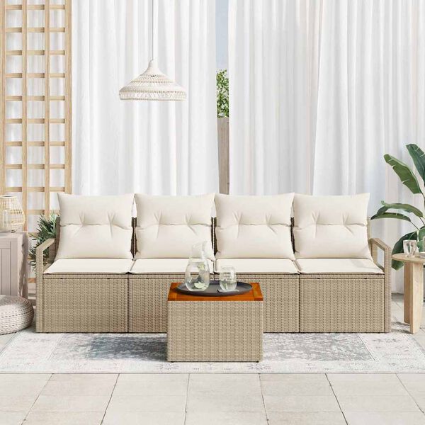 vidaXL Conjunto de sof&aacute;s de jard&iacute;n 5 pcs Beige rat&aacute;n sint&eacute;tico