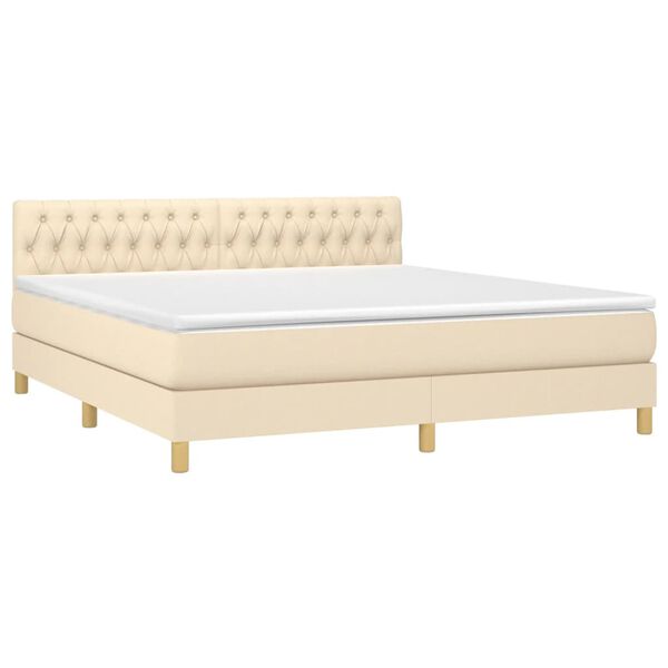 vidaXL Cama box spring con colch&oacute;n tela color crema 180x200 cm