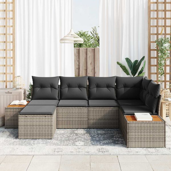 vidaXL Conjunto de sof&aacute;s de jard&iacute;n 7 pcs Gris Rat&aacute;n sint&eacute;tico