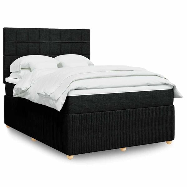 vidaXL Cama box spring con colch&oacute;n tela negro 160x200 cm