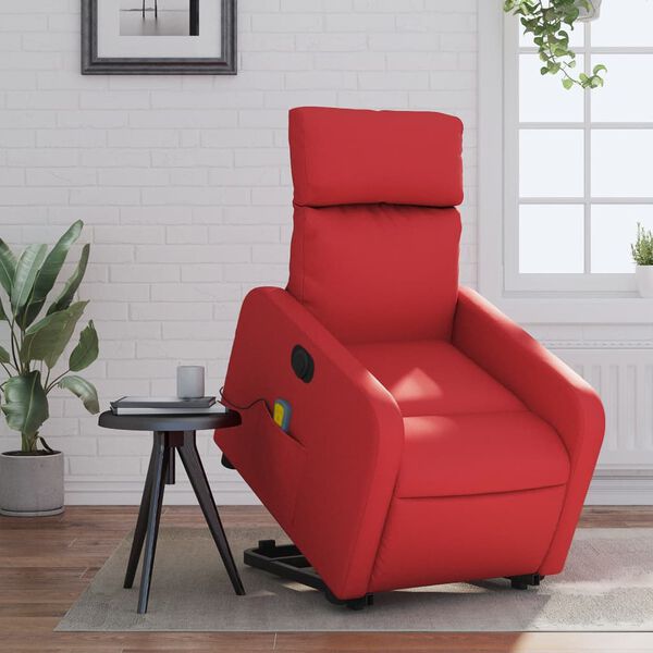 vidaXL Sill&oacute;n de majaje elevable el&eacute;ctrico cuero artificial rojo