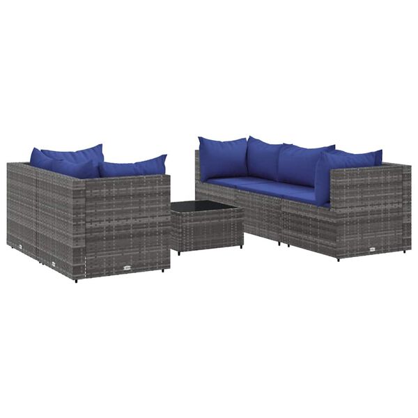 vidaXL Set de muebles de jardín 6 pzas y cojines ratán sintético gris