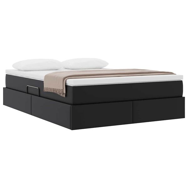 vidaXL Cama con almacenamiento y colch&oacute;n Negro 140 x 190 cm