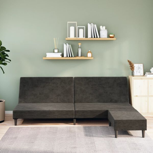vidaXL Sof&aacute; cama de 2 plazas con reposapi&eacute;s terciopelo gris oscuro