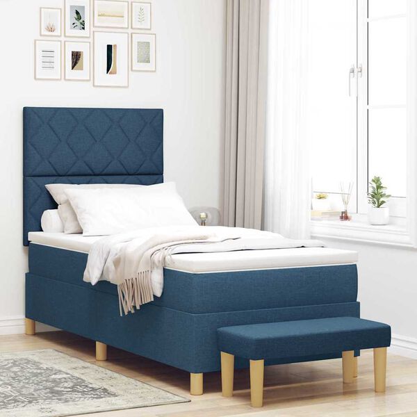 vidaXL Cama tipo Box Spring con colch&oacute;n Azul 100 x 200 cm tela